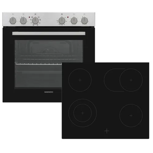 Daewoo Einbauherd Set mit rahmenlosen Glaskeramikkochfeld 60cm Zweikreis und Bräterzone