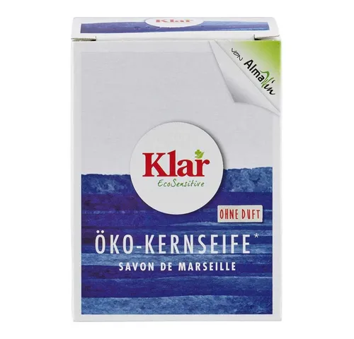 Klar Seife EcoSensitive Öko-Kernseife 100g - Parfümfreie Handseife für empfindliche Haut, sanfte Reinigung ohne Austrocknen, ideal für Allergiker. Biologisch abbaubar und nachhaltig, perfekt für Haushalt und Werkstatt.