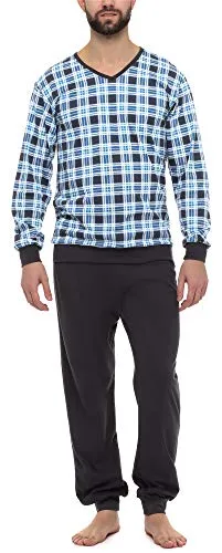 Timone Herren Schlafanzug Lang mit Bündchen aus Baumwolle Nightwear Set TI30-107 (Kariert4 Graphit, XXL)