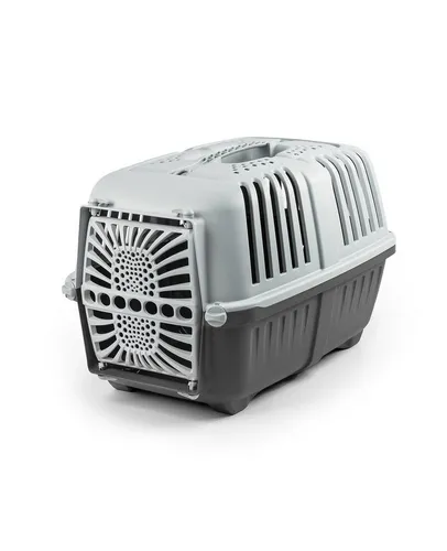 lionto Tiertransportbox für kleine Hunde & Katzen 48x31,5x33 cm, anthrazit bis 15 kg, optimale Belüftung & Komfort