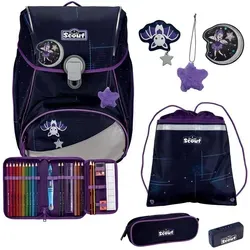 SCOUT Safety Light Alpha Set 4-teilig Spooky Starlight - Schulranzen mit integrierten LED-Lichtern für mehr Sicherheit im Dunkeln. Ideal für Schulkindern, die auch bei wenig Licht sicher unterwegs sein möchten. Maße: 27 x 42 x 17 cm.