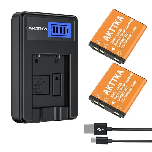 AKTTKA 2X Akku Li-40B Li-42B mit LCD USB Ladegerät für Li-40B Li-42B Fuji NP-45 Pentax D-Li63 Kodak Klic-7006 Fuji FinePix J10 J15 J100 J110w Black