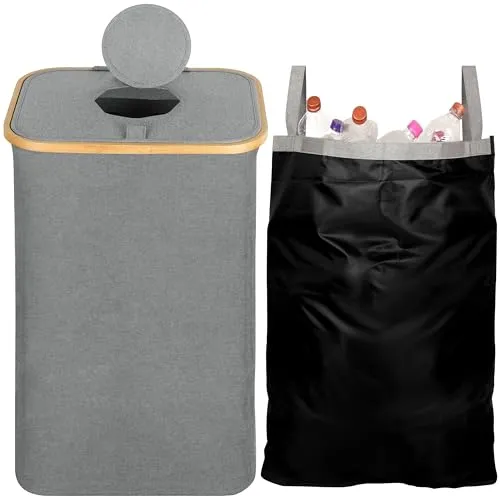 BELLE VOUS 80L Pfandbehälter mit Deckel und Tragetasche - Haushaltszubehör: Praktischer 80L Flaschensammler mit wasserabweisendem Material und tragbarer Tasche für umweltfreundliches Recycling und Ordnung in deinem Zuhause.