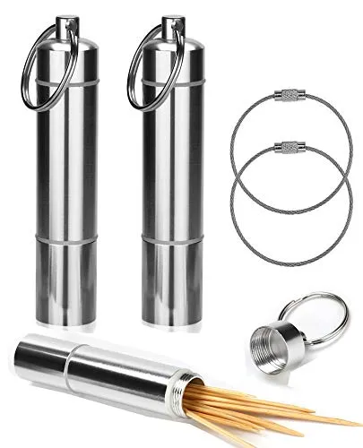 [2er Pack] Portable Metall Zahnstocher Halter Leichten Aluminium Legierung Tasche Größe Zahnstocher Box Schlüsselanhänger