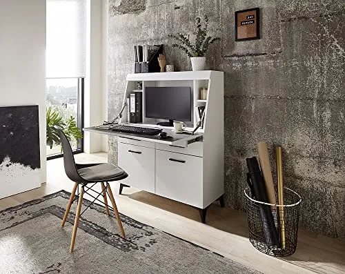 Sekretär SANTORIN - Vielseitiger Klappensekretär in 4 Farben - Schreibtisch SANTORIN, 98 cm breit, mit 4 Fächern, 2 Schubkästen und viel Stauraum. Ideal als PC-Schreibtisch oder Nähmaschinentisch. Schnelle Montage!