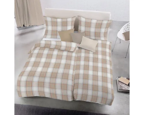 fleuresse Bettwäsche Lech Edelflanell 135x200 cm - Karo beige sand ocker - Hochwertiges Bettwäsche-Set aus 100% Baumwolle, kuschelig warm und pflegeleicht. Ideal für einen angenehmen Schlaf in den kalten Monaten.
