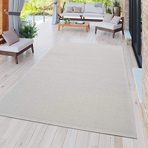 TT Home In-& Outdoorteppich Terrasse Küche Balkon Wetterbeständig Modern Unifarben, Farbe: Elfenbein, Größe:200x350 cm