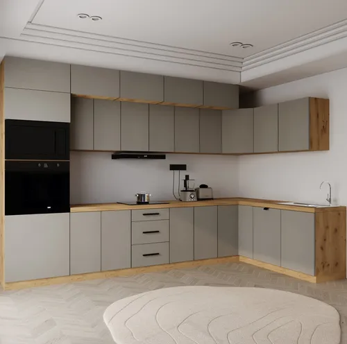 Winkelküche Beige, L-Form, 360x200 cm – Modernes Küchenset