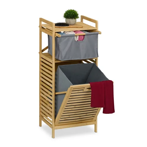 Wäschekorb Badregal Ablage mit Wäschesammler - Praktisches Wäschekorbregal aus Bambus, freistehend und ideal für drinnen, mit einer Kapazität von bis zu 39 Litern – perfekt für die ordentliche Wäschesortierung.