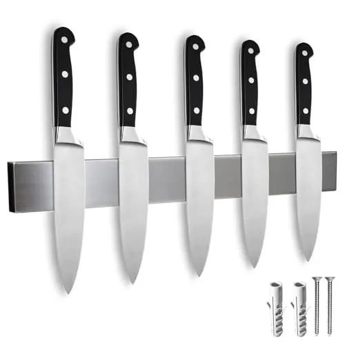 com-four® Messer Magnetleiste aus rostfreiem Edelstahl zur Wandmontage - magnetischer Messerblock - 40 cm Messerleiste für die Küche - vielseitige Magnetschiene - Messerhalter (1x Edelstahl 40cm)