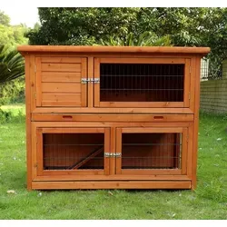 Kaninchenstall winterfest 02Meister Lampe - Käfige, Auslauf & Gehege – Winterfester Hasenstall mit 2 Ebenen aus Holz, ideal für Kaninchen und Meerschweinchen, sorgt für besten Schutz und Komfort.