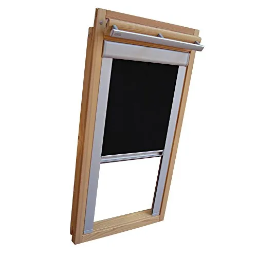 Verdunkelungsrollo THERMO Alu-Rückseite für VELUX Dachfenster TYP GGL/GPL - 304 oder M04 - Farbe Schwarz - mit Aluminium Seitenschienen - KLICK Montage