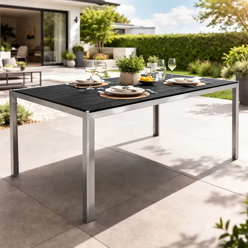 Mojawo Gartentisch Aluminium Non-Wood Silber/Schwarz 150x90cm - Eleganter Gartentisch aus witterungsbeständigem Aluminium und Polywood, ideal für Gartenmöbel und Loungemöbel – perfekt für gesellige Stunden im Freien.