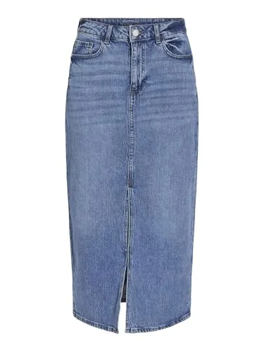 Vila Jeansrock VIJAF HW MIDI DENIM SKIRT-NOOS blau 36 - Modischer Midi Jeansrock aus elastischem Denim in Medium Blue, ideal für vielseitige Outfits und bequem zu tragen. Pflegeleicht und mit praktischen Taschen.