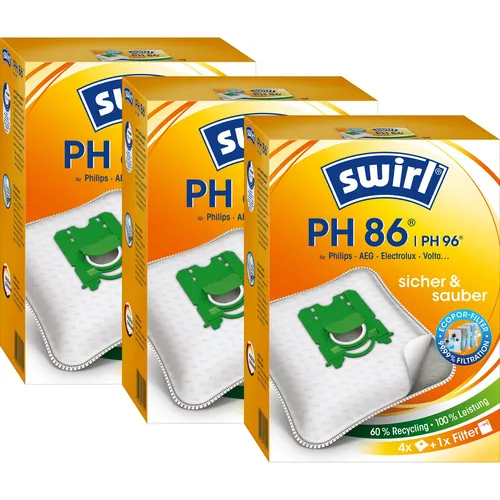SWIRL Staubsaugerbeutel PH86/PH96 EcoPor für Philips AEG Electrolux - 12 Beutel - Staubsaugerbeutel für Philips, AEG und Electrolux, bieten hohe Filtration und sind umweltfreundlich. Perfekt für eine gründliche Reinigung!