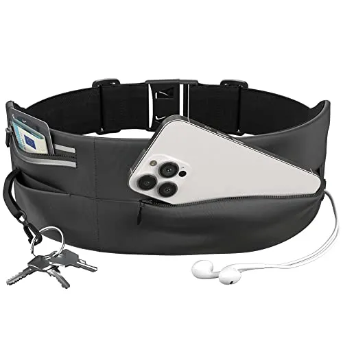 EAZY CASE großer Laufgürtel Hüfttasche passend für alle Smartphones als Jogging Tasche, Sportgürtel mit Reißverschluss, elastischer Gürtel für Fitness, Spazieren und Reisen, Schwarz