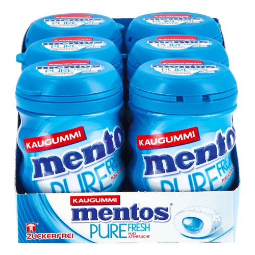 Mentos Kaugummi Pure Fresh Mint - Zuckerfrei 6er Pack - Kaugummi & Pfefferminzbonbons, zuckerfreie Dragees mit erfrischendem Pure Fresh Mint Geschmack, ideal für frischen Atem unterwegs.