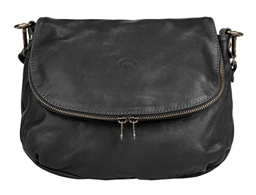 PIKÉ Damen Umhängetasche, Schwarz, Echt Leder - Elegante und geräumige Umhängetasche aus 100% Rindleder. Mit praktischem Hauptfach und 4 Zusatztaschen, ideal für Freizeitaktivitäten. Hergestellt in Italien, bietet sie Stil und Funktionalität.