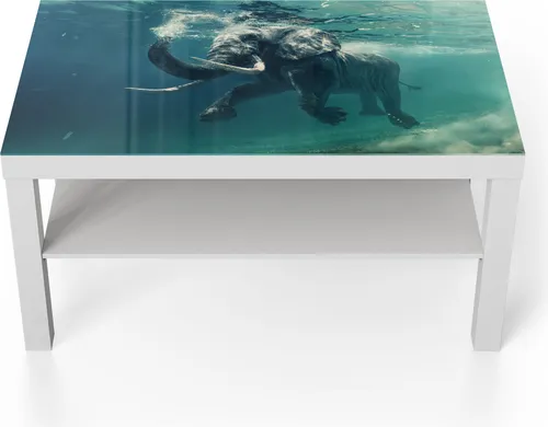 DEQORI Couchtisch 90x55 cm Weiß 'Schwimmender Elefant' Glas Beistelltisch