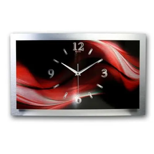 Kreative Feder 3D Designer-Wanduhr Red & Black in modernem Metallic-Design; leise Funkuhr mit glänzendem Motiv wahlweise in Zwei Größen (Red & Black, 80x40cm; leises Funkuhrwerk)