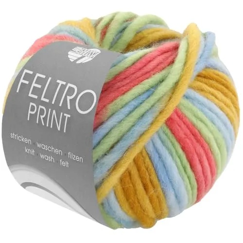 LANA GROSSA Feltro Print | Filzgarn für Kreativhandwerk, hochwertige Wolle zum Nass- und Trockenfilzen | Handstrickgarn aus 100% Schurwolle | 50g Wolle zum Stricken & Häkeln | 50m FB 1306