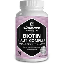 Biotin Haut Komplex Hochdosiert + Kollagen Kapseln - Arzneimittel zur Unterstützung Ihrer Haut, mit hochdosiertem Biotin und Kollagen für eine verbesserte Hautelastizität und Feuchtigkeit.