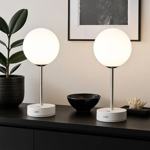 Tischlampe mit Touchdimmer und Akku, H 28 cm - Moderne Beistelllampe mit Touch-Bedienung. Höhenverstellbar von 15,5 bis 28 cm, bietet bis zu 10 Stunden Licht. Ideal für Schlafzimmer und Wohnzimmer.