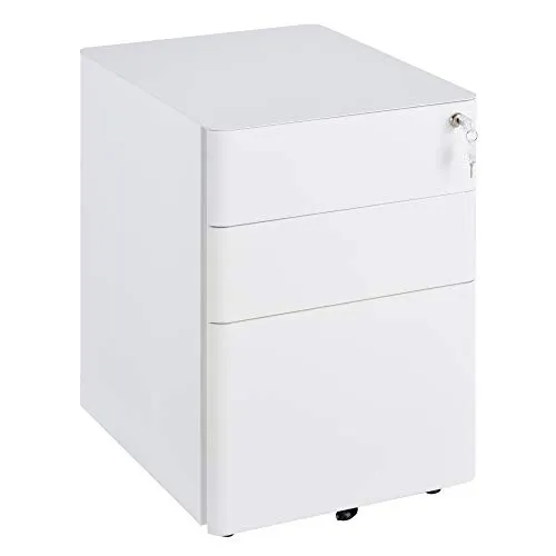 Vinsetto Büroschrank - 39 x 48 x 59 cm - weiß - Büroschränke mit 2 Schubladen und Schloss für Sicherheit, mobil dank 4 Rädern, ideal für kleine Räume im Home Office oder Büro.