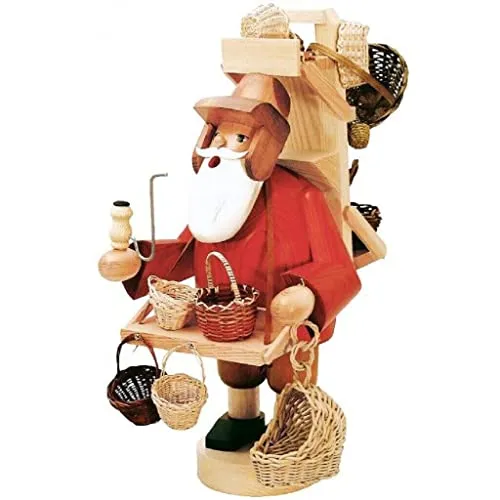 KWO Olbernhau 21069 Räuchermännchen Korbhändler, 23 cm - Nussknacker aus dem Erzgebirge, handgefertigt aus hochwertigem Holz und ein traditionelles Kunstwerk für eine gemütliche Weihnachtsdekoration.