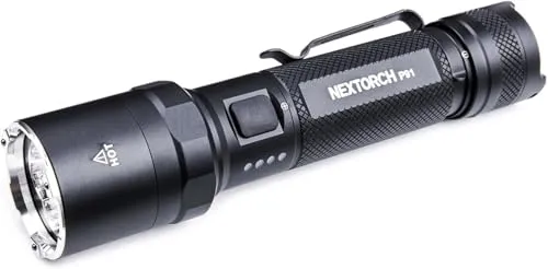 Nextorch Taschenlampe P91 - 5000 Lumen - Hochleistungs-Taschenlampe mit 5.000 Lumen, ideal für kritische Einsätze. Mit taktischem Doppelschalter und USB-C-Ladeanschluss für maximale Flexibilität und zuverlässige Leistung in jeder Situation.