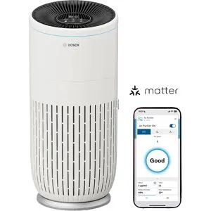 Bosch Air 6000i App-gesteuerter Luftreiniger - Luftreinigungs-Gerät mit HEPA-Filter und App-Steuerung, ideal für Räume bis 125 m², sorgt für saubere Luft und hat eine maximale Luftumwälzung von 600 m³/Std.
