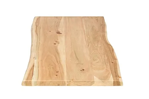 SAM Tischplatte 80x40 cm Curtis, Holzplatte Akazienholz massiv + naturfarben + lackiert, Baumkanten-Platte für Heimwerker, Arbeitsplatten, Tische & Fensterbretter