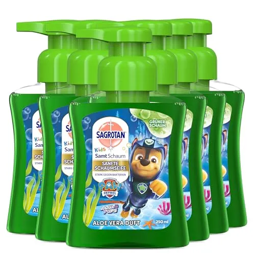Sagrotan Kids Samt-Schaumseife Aloe Vera – Paw Patrol Edition – 6 x 250 ml Schaumseife mit farbigem Schaum im Seifenspender