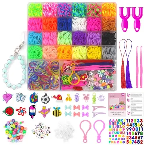 Uolifrem Loom Bänder Set für Kinder, 29 Farben Loops Gummis Bänder Starter Set, DIY Gummibänder für Armbänder Basteln, Loom Bands Box Set mit Zubehör,Geschenk für Mädchen&Jungs