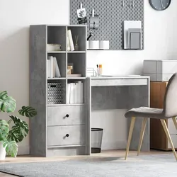 vidaXL Schreibtisch mit Stauraum Beton Grau - Moderner Schreibtisch aus Holzwerkstoff mit außergewöhnlichem Stauraum, ideal für Home-Offices oder Lernplätze. Praktisches Design für mehr Organisation und Produktivität.