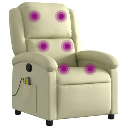 vidaXL Massagesessel Relaxsessel Echtleder Creme - Bequeme Entspannung - Relaxsessel & -liegen mit manueller Liegefunktion und 6 Massagepunkten für gezielte Entspannung. Der Echtlederbezug sorgt für Stil und Langlebigkeit.