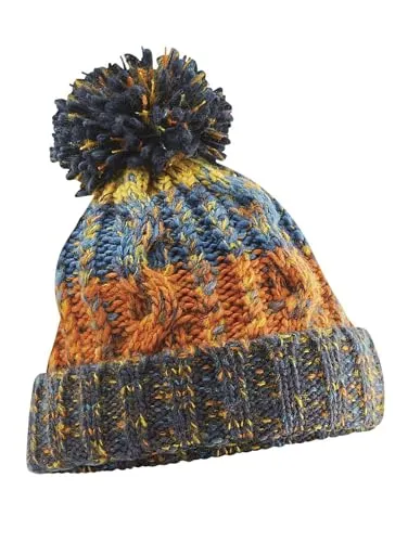 Neverless Strickmütze Damen Winter-Mütze gefüttert Grobstrick Dicker Strick Bommel Bunt, Mütze orange, unisize