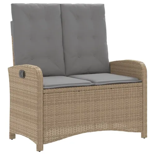 vidaXL Verstellbare Gartenbank mit Kissen Beige aus Poly Rattan - Bequeme Gartenbank mit verstellbarer Rückenlehne und abnehmbaren Kissenbezügen. Hergestellt aus langlebigem PE-Rattan und pulverbeschichtetem Stahl, ideal für entspannte Stunden im Freien!