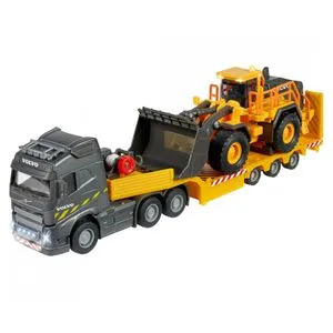 Majorette Baustellenfahrzeug Volvo Truck Tieflader - Set mit Radlader, 35 cm, Licht- und Soundeffekte, ideal für kleine Bauarbeiter ab 3 Jahren