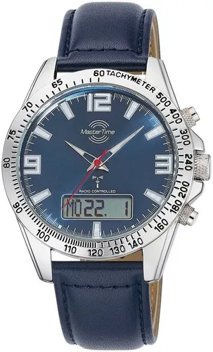 MASTER TIME Funkchronograph Sporty MTGA-10876-32L - Hochwertige Herrenuhr mit automatischem Kalender und Funkempfang für präzise Zeitmessung. Wasserdicht bis 5 bar und mit stylish blauem Zifferblatt – ideal für den sportlichen Alltag.