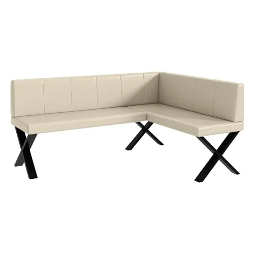 MEBLINI Eckbank für Esszimmer - Küchenbank - Essecke - Sitzecke Küche - Peter - X-Beine 128x168x87cm Rechts - Creme Kunstleder