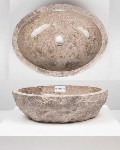 cm Marmor-Stein-Waschbecken Erosi grau Muster Aufsatz-Hand-Waschbecken Badezimmer-Naturstein-Waschbecken Stein-Waschschale WOHNFREUDEN 50