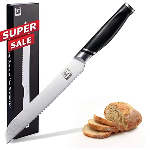 zayiko NAMI Brotmesser mit Wellenschliff 34 cm Länge mit 20,5cm Klinge aus deutschem Edelstahl und ergonomischen Griff aus ABS, Vielseitiges Profi-Küchenmesser, Brotmesser mit Sägezahn