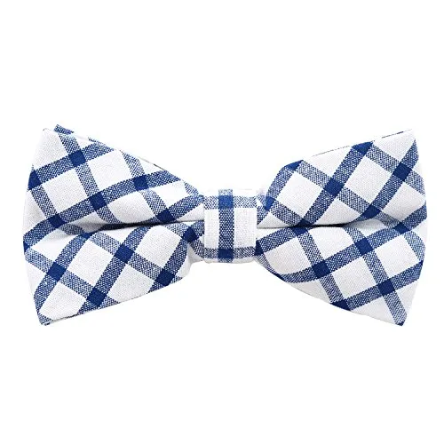 DonDon karierte Herren Fliege 12 x 6 cm aus Baumwolle gebunden und größenverstellbar weiß-dunkelblau kariert