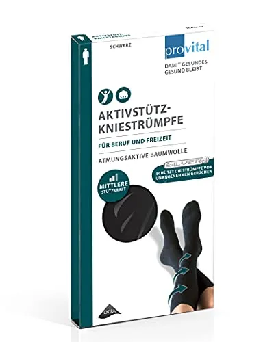 provital Herren Kniestrumpf Aktiv-Stützkniestrümpfe mit verstärkter Ferse und mittlerer Stützkraft 10-14 mmHG Kompression, Farben:black, Size:39-42