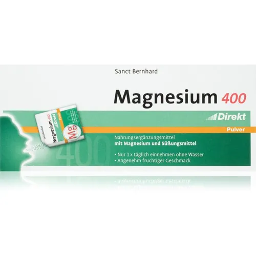 Sanct Bernhard Magnesium Direkt 400mg – Praktische Pulverform - Nahrungsergänzungsmittel mit 400mg Magnesium pro Portionsbeutel. Ideal für unterwegs, löst sich schnell im Mund auf und unterstützt Muskelfunktion und Nervensystem.