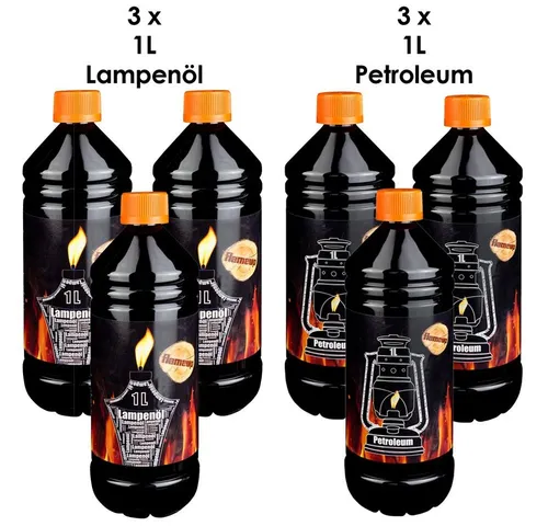 Lampenoel Lampenöl Set 6L - Hochreines Petroleum für Innen und Außen - Lampenöl und Petroleum in einem Set, ideal für Öllampen und Gartenfackeln. Verbrennt geruchs- und rückstandsfrei, sorgt für stimmungsvolles Licht und wohlige Wärme.
