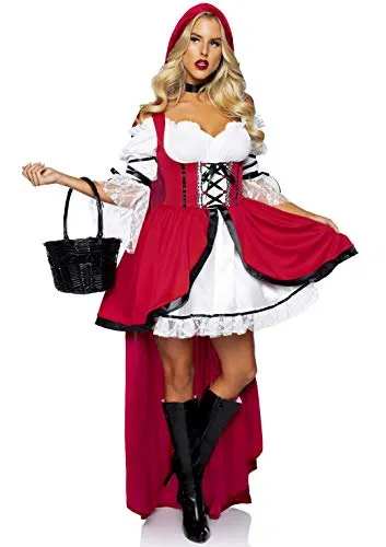 Leg Avenue Rotkäppchen Kostüm M/L - Erotisches Kostüm für Damen, bestehend aus klassischem Kleid und Halsreif, ideal für Themenpartys, Halloween und Cosplay mit märchenhaftem Charme.