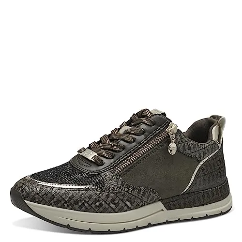 Tamaris Sporthalbschuhe Formsohle modisch in grün, Gr. 36 - Sneaker mit veganem Obermaterial aus Textil und Synthetik, stylischen Glitzerakzenten und 5 cm Plateauabsatz für zusätzlichen Komfort und einen trendigen Look.