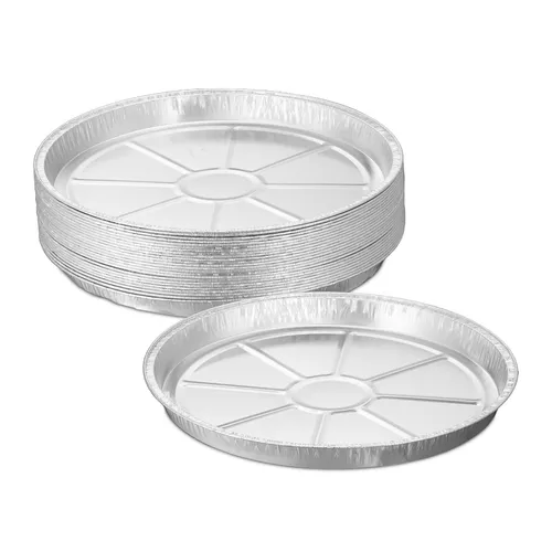 Aluschalen Einweg-Backformen 25 Stück - Runde Alu-Tropfschalen für Grill und Ofen, hitzebeständig bis 260°C, ideal für einfache und saubere Zubereitung von Speisen.